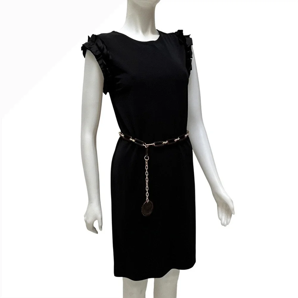 Tory Burch Black Ruffle Shoulder Bow Back Shift Dress Old Money Chic LBD‎ Sz S/P